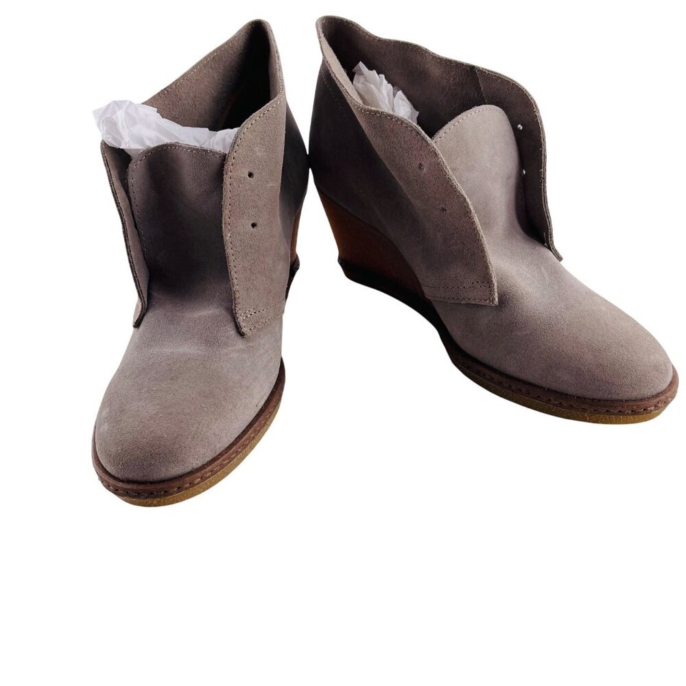 J. Crew Womens Gray Suede Wedge Ankle Boots Size 8 Lace‎ Up Leather